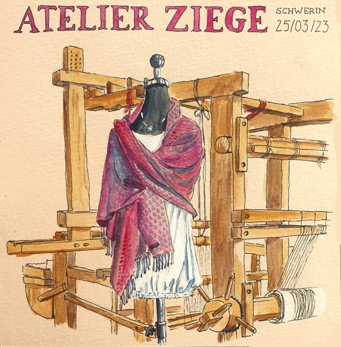 Zeichnung vom Webstuhl im Atelier Ziege von Annette Wiechert - Urban Sketcher